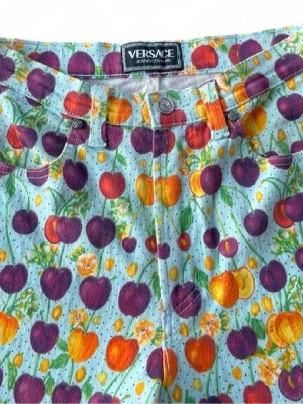 Vintage 90s Versace Jeans Couture “Tutti Frutti” Fruit Print Jeans SS95